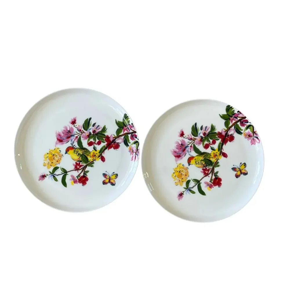 Mikasa BUTTERFLY GARDEN Porcelain Salad Plate 9.25in Set of 2 Spring Floral NEW
